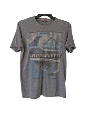 Vintage Y2K Quiksilver T-Shirt M-L Gray Graphic Skate Surf Tee Fade 20x30 Baggy